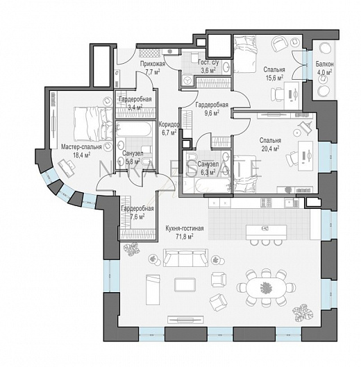 4-room apartment, 179 m² — Club House «Chistye Prudy» — 13